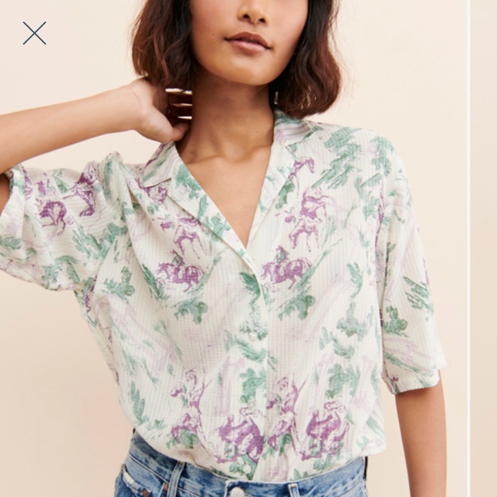 Kimchi Blue Button-Up Shirt with horse back riding decal